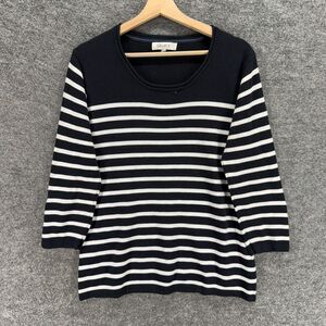 Select Sweater Pullover Women S Small Black Striped Knit Long Sleeve Cotton